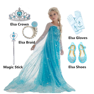 [NNJXD]Girls Dress Halloween Anna Elsa Cosplay Costume Dresses Girl Princess Elsa Dress For Birthday