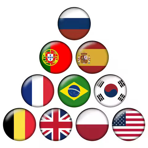 24pcs/lot Nation Flags Brazil France Portugal Spain USA Photo Round Photo Glass Cabochon Demo Flat B