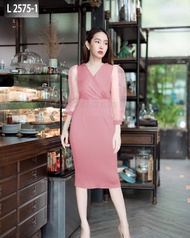 Dress Wanita Kerah Vneck Tangan Tile Lengan Panjang Puff Bahan Scuba Premium Model Kimono Terbaru Ke