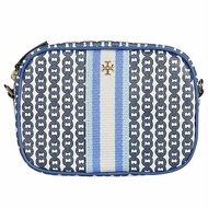 【TORY BURCH】復古印花尼龍斜背包-淺藍色