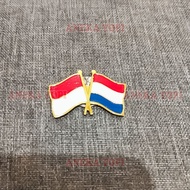 Indonesian and Dutch Friendship Flag Pin - Indonesian Dutch Cross Flag Pin Flag Pin - Various Hats