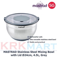 MASTRAD Stainless Steel Mixing Bowl with Lid Ø24cm, 4.5L, Grey