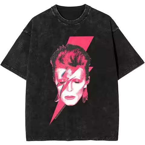From The 70s Vintage Washed Graphic Print T Shirt Davids Bowied Vintage Cotton T-Shirts O Neck Leisu