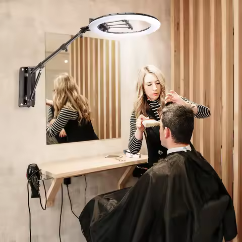 137/175cm Wall Light Stand With 22inch Ring Light Extendable Studio Boom Arm Overhead Counter Mount 