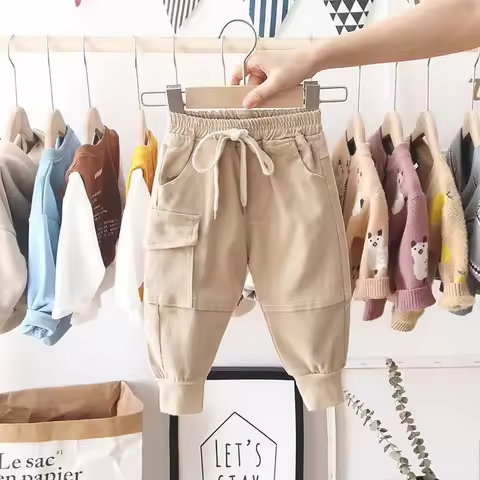 New Cargo Pants for 2-6 Years Old Solid Boys Casual Sport Pants Enfant Garcon Kids Children Trousers