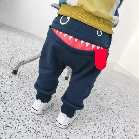 0-4Years Toddler Boys Casual Long Trousers Big Mouth Monster Shark Print Harem Bottom Leggings For B