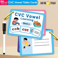 BEAR TALE 55Pcs CVC Vowel Learning Flash Cards Kids Educational Phonics Cards Toddler