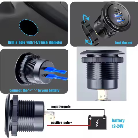 12v usb pd car marine charger socket QC3.0 and PD Type C 3 Ports Car Charger adapter for bmw x3 e83 