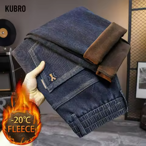 High Quality Fleece Lined Thicken Jeans for Man Autumn Winter Warm Stretch Amiri Denim Pants Comfort