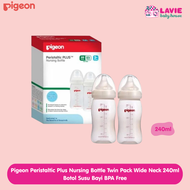 Pigeon Peristaltic Plus Nursing Bottle Twin Pack Wide Neck 240ml Botol Susu Bayi BPA Free - Lavie Ba