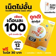 ถูกดี! (no.2)ซิมมาย เล่นเน็ตต่อเนื่อง 30วัน  เดือนละ 100บาท (2Mbps 15GB FUP 384kbps)