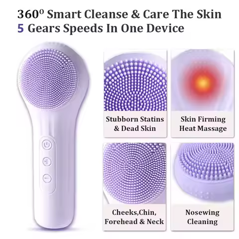 2026 5-in-1 Electric Facial Cleaner Face Cleansing Brush Spa Skin Care Massager Battery-Powered (Bat