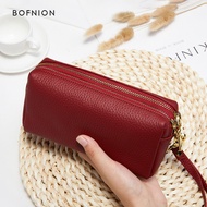 BOFNION | กระเป๋าคลัทช์หนังสำหรับผู้หญิง พร้อมช่องใส่โทรศัพท์ สองชั้น ถือมือ