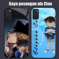 DJ-18 Detective Conan Casing GLASS soft frame black OPPO Reno A92 5 5F A72 A52 A94 F19 Pro Lite