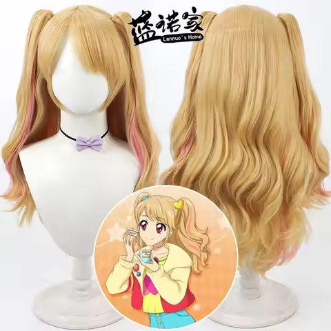 Synthetic Hair Natsuki Mikuru Cosplay Wigs Aikatsu! Series 50cm Long Wavy Blonde Mixed Pink Ponytail