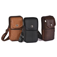 Men's Phone Waist Bag, Multifunctional Vertical Belt Bag for Construction Site, Genuine Leather Phon