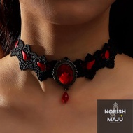 FQjewelryTeam Gothic Lace Choker Necklace Vintage Crystal Gem Necklace Lace Necklace Goth Necklace