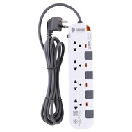 Toshino รางปลั๊กไฟ 4 ช่อง 4 สวิตซ์ ยาว 3 เมตร สีขาว-เทา หัวปลั๊ก 90 องศา รุ่น P4375-3M WGS