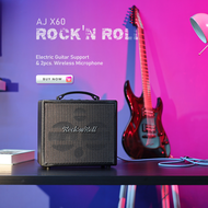 AJ X60 ลำโพงบลูทูธ ลำโพงพกพา 80วัตต์ สไตล์ Retro แถมไมค์ลอย 2 ตัว มีช่องเสียบกีตาร์ ประกัน 1 ปี Wire