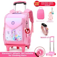 Waterproof 6-Wheel Trolley School Bag for Girls