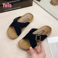 YOTO Women's Peep Toe Sandals Casual Leather Cross Strap Buckle Comfortable Slippers For Women Sanda