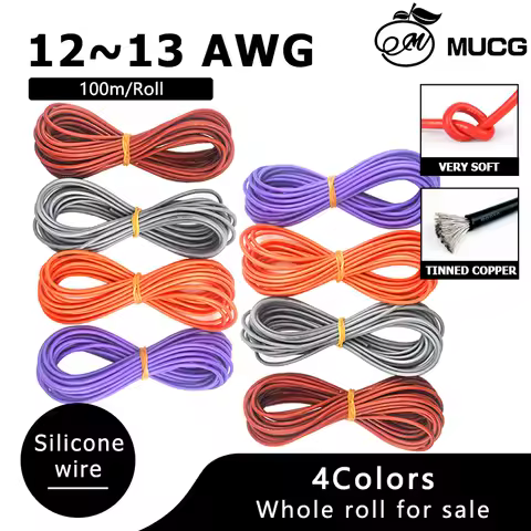 Purple Orange Gray Brown 12AWG Silicone Wire 13AWG Silicone Cable Ultra Soft Electrical Wire Electri