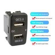 Dual USB Port QC 3.0 Quick Car Charger 36W 12V Voltmeter Waterproof Mobile Phone USB Adapter for Cars