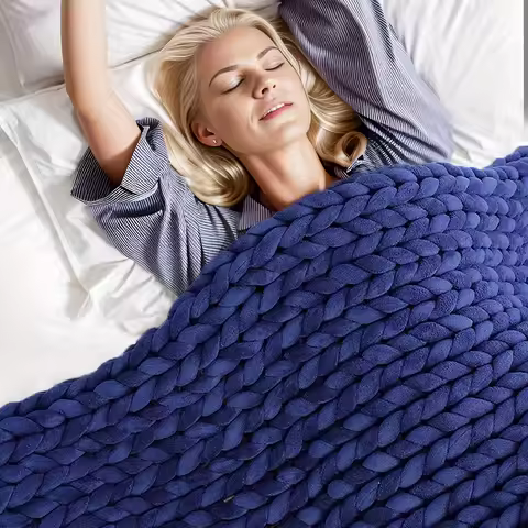 Weighted Knitted Weighted Blanket Queen Size Handmade Minky Chunky Throw Blanket Soft And Breathable