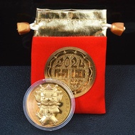 2024set Tas Koin Keberuntungan/Souvenir Gold Coin 5cm/Koin Emas Keberuntungan/Tahun Naga Uang/Keberuntungan Foil Emas