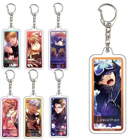 Q Version Anime Obey Me! Keychain Leviathan Asmodeus Figures Pajamas Collection Acrylic Keyring Fash