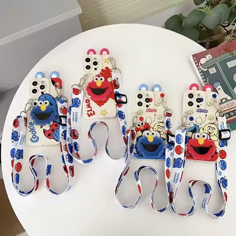 For OPPO Reno 4 5 7 4G 8 4G 8T 10 10 11 12 13 14 PRo F Ears ELMO Case With Holder Rope