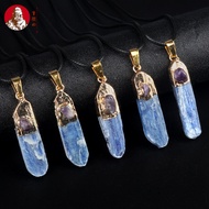 About 10 * 40MM Natural Irregular Kyanite Pendant Gilt Edge Long Rough Stone Kyanite Necklace Pendan