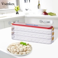 [Vsenkes] Dumplings Organizer Stackable Three Layer Storage Box with Lid Handle for Fridge Refrigera