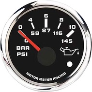 MOTOR METER RACING W Pro Series 52mm 2-1/16" Oil Pressure Gauge 0-145 PSI / 0-10 BAR Black Dial Whit