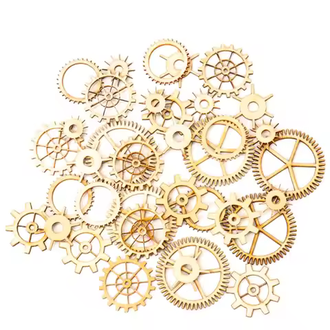 Mixed Wheel Gear Pattern Natrual Wooden Scrapbooking Hollow Craft Round Random for Handmade Home Dec