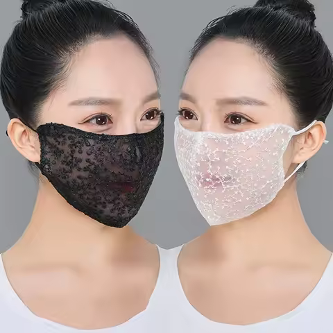 1/2pc Black White Lace Face Mask Reusable Breathable Cosplay Mask for Makeup Dance Parties Sunscreen