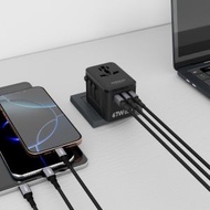 陽光 - SUNSHINE TRB-67W (450503)PD67W GaNIII QC3.0 ApexCharge快充通用旅行轉插 4Ports 3C1A 旅行插座 黑色 內置英美歐 日本 澳洲插