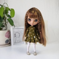 Blythe doll dress. Short dark green dress for Blythe doll.