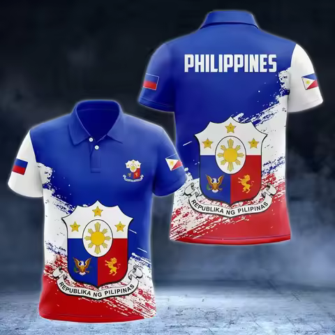 New Philippine National Flag Graphic Polo Shirt Philippine National Emblem Men's Tops National Day G
