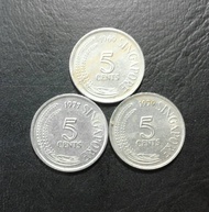 3 Keping Uang Koin 5 Cent Singapura (Beda Tahun)