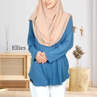 (S-7XL) TUDIAA ELLIES - Tshirt Muslimah Basic Long Sleeve Blouse Stripe Knit Plus Size