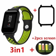 3in1/pack Original 20mm silicone Wrist strap +Case +2pcs soft screen film for Xiaomi Huami Amazfit Bip Watch strap