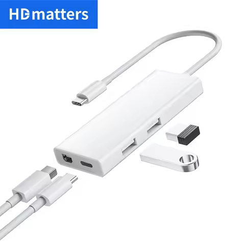 USB C to Mini DisplayPort Cable Hub Adapter 4-in-1 Type C to Mini DP USB-C Multiport Adapter Port Re