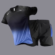 Casual Short Sleeve Sportswear Men Tshirt/ Quick Drying Shorts Summer Unisex Sports Set Basic Top+Sh