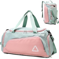 40L Waterproof Gym Duffel Bag with Shoe Compartment for Women, Large pink & Green Weekender Bag