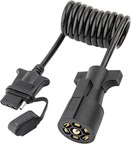 MECMO 7-Way Blade to 4-Way Flat Coiled Trailer Wiring Harness 5 ft, Pure Cooper Trailer Extension Co