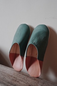 摩洛哥手工小羊皮室內氣墊軟拖鞋-玫瑰綠洲