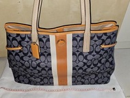 Coach 大袋 手袋 單肩包 藍色 真品 極小用 購自日本 經典花紋