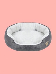 1只灰色可拆卸毛茸茸抱枕式羊毛床,適合大型,中型和小型貓狗所有季節的睡眠