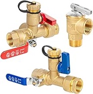 JUWO Tankless Water Heater Service Valve Kit, with Pressure Relief Valve, Fit for Rheem, Rinnai, EcoSmart, Navien, 3/4" NPT Hot &amp; Cold Water Supply Isolator Valves